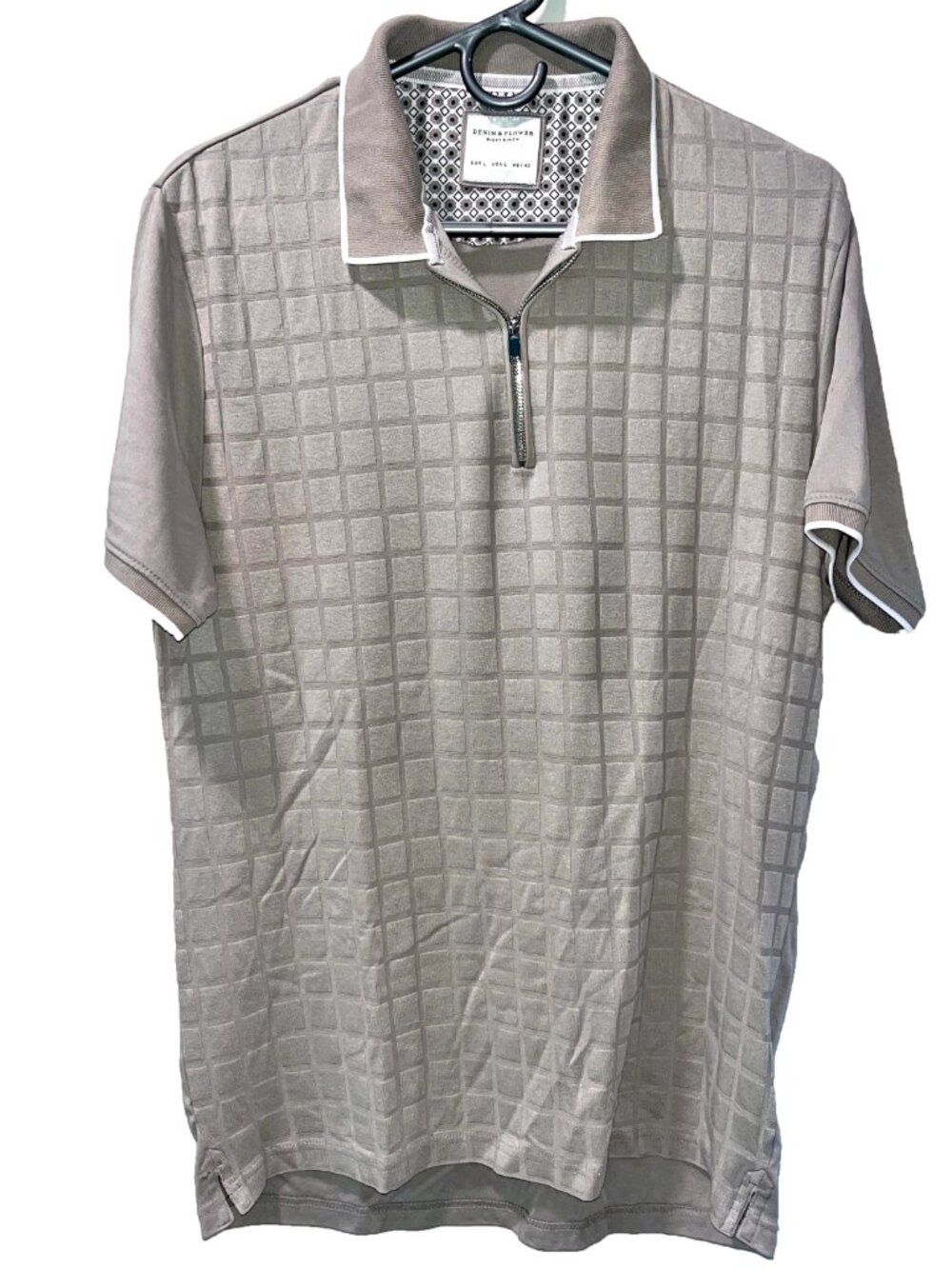 Denim & Flower Grid Knit Polo Gray Size L
